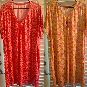 Dearfoams Red Floral Sleep Gowns -  Set of 2 - Size 3X